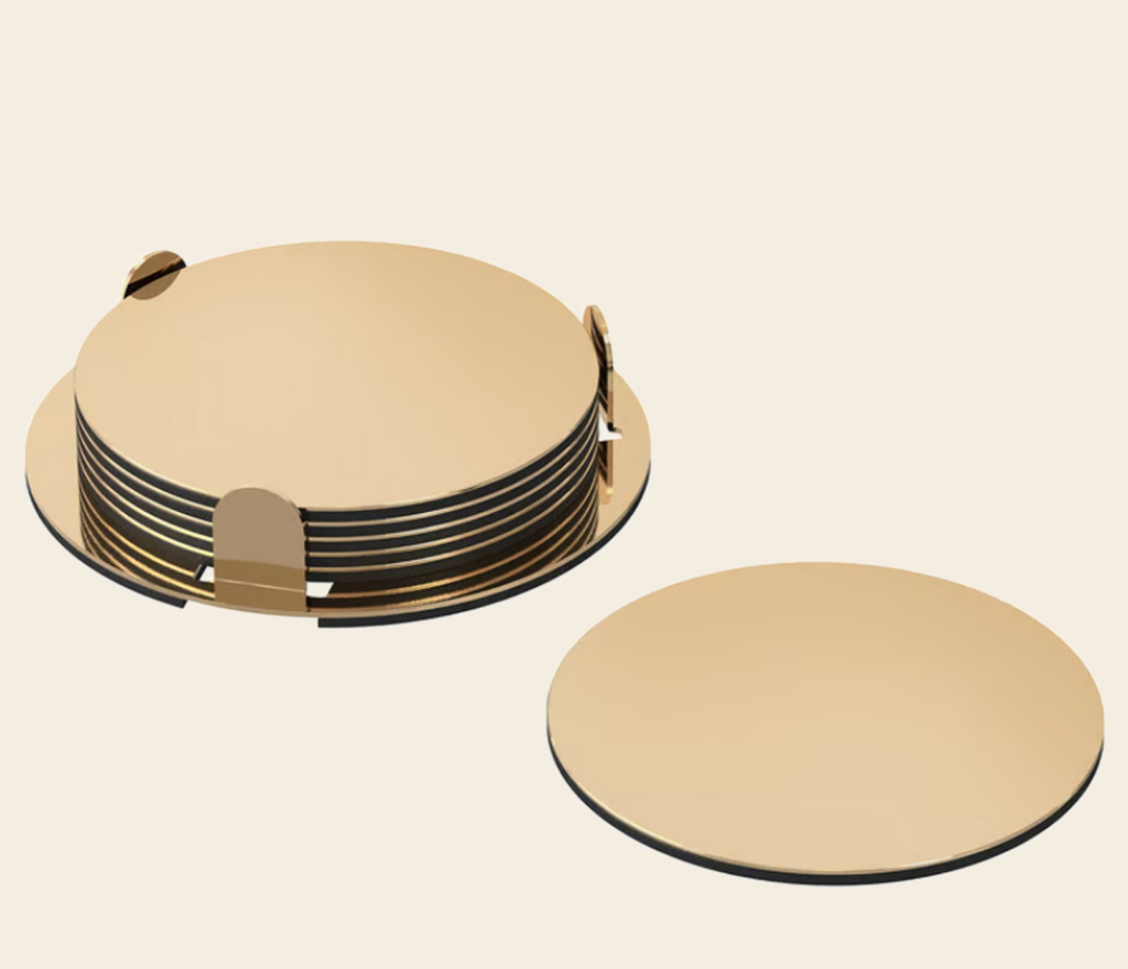 Malm drikkebrikker i messing med gravering – 6 stk