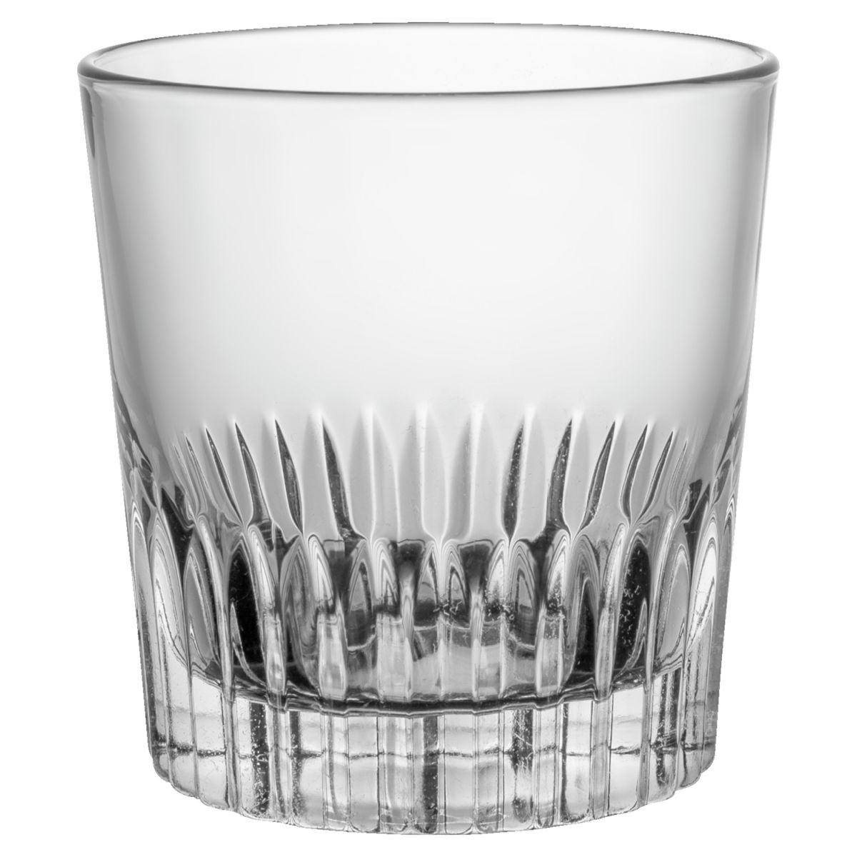 Tue drikkeglass 35 cl med gravering – lav tumbler med riflet stråledesign nederst